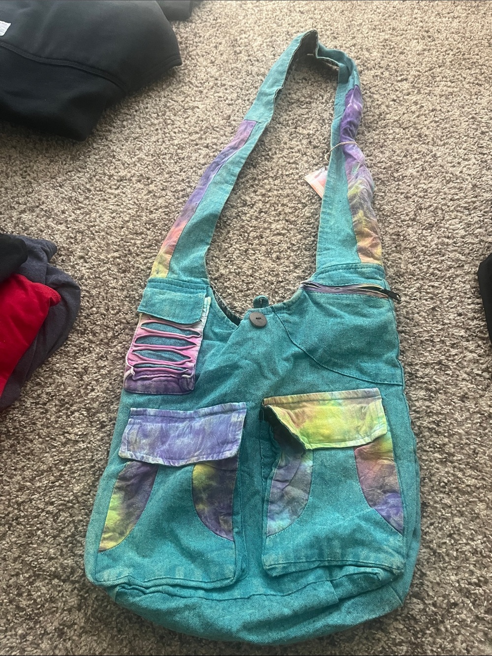 Boho Tie-Dye Teal Hobo Bag